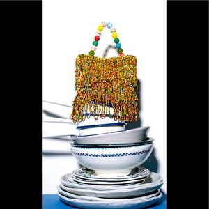 Zara Beaded Bucket Fringe Bag